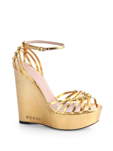 gucci wedges gold|black gucci wedge sandals cork.